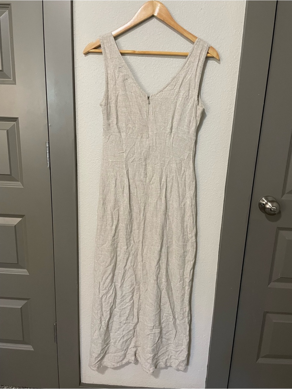 ASOS Linen Blend Maxi Dress V-Neck slit coastal boho minimalist beach guest 6 - Picture 5 of 6